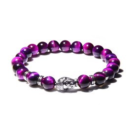 Bracelet argenté en oeil de tigre mauve