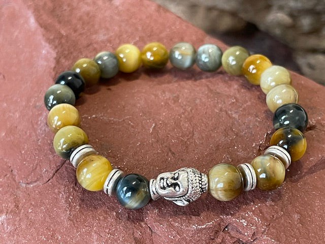 Natura-Zen - Bracelet argenté en oeil de tigre jaune