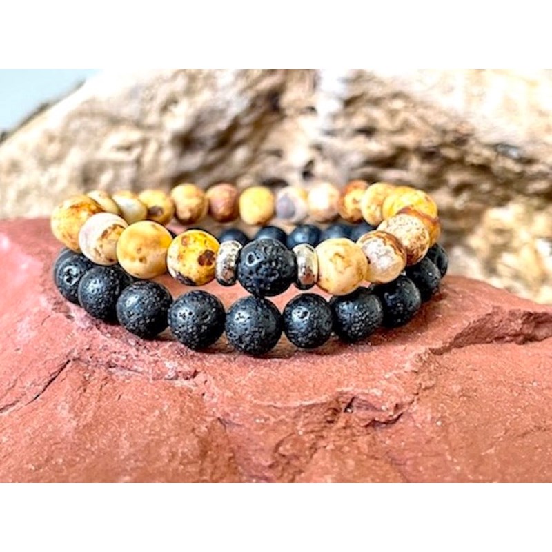 Natura-Zen - Bracelet en jaspe et pierre de lave