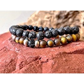 Bracelet en oeil de tigre et basalte