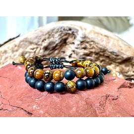 Bracelet distance oeil de tigre et onyx