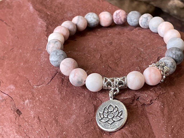 Natura-Zen - Bracelet en perles de jaspe zébre rose
