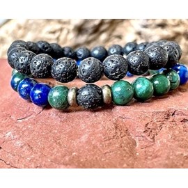 Bracelet turquoise africaine et basalte