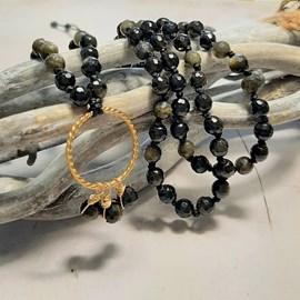 Sautoir mala obsidienne dorée