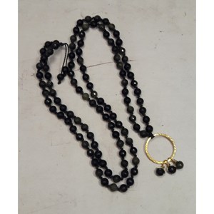 Sautoir mala obsidienne dorée