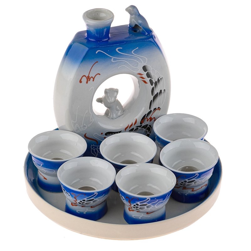 La chineuse - Service a sake asiatique bleu