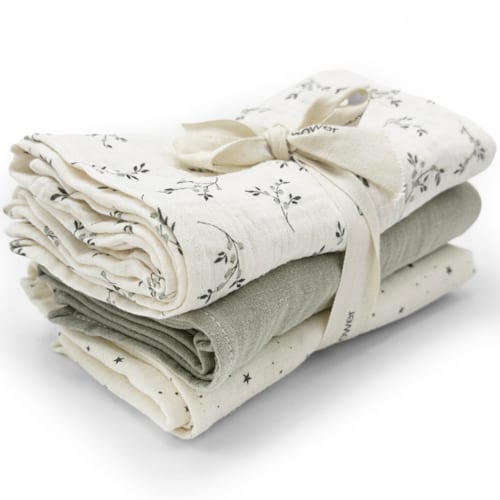 Babyshower - Lot de 3 langes olive bloom (70 x 70 cm)