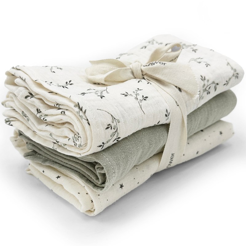 Lot de 3 langes olive bloom (70 x 70 cm)