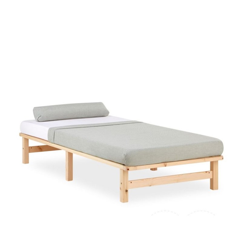 Lit simple 90x200 matelas bois naturel