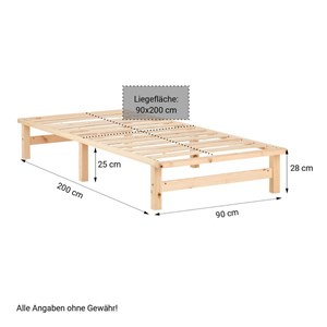 Lit simple 90x200 matelas bois naturel