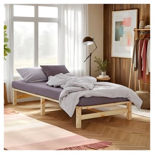 Lit simple 90x200 matelas bois naturel