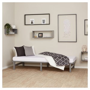 Lit simple 90x200 matelas bois gris
