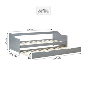 Lit gigogne 90x200 2 matelas bois gris