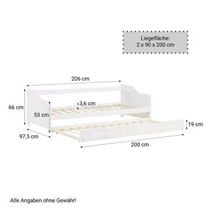 Lit gigogne 90x200 2 matelas bois blanc