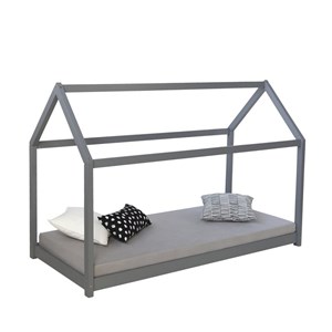Lit enfant 80x160 gris cabane matelas