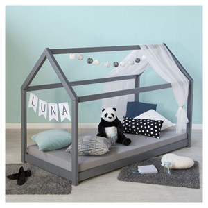 Lit enfant 80x160 gris cabane matelas