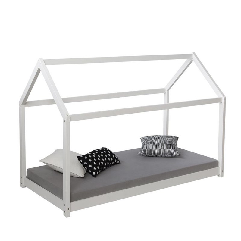 Homestyle4u - Lit enfant 80x160 blanc cabane matelas