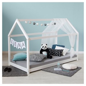 Lit enfant 80x160 blanc cabane matelas