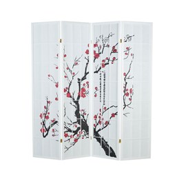 Paravent bois 4 pans blanc