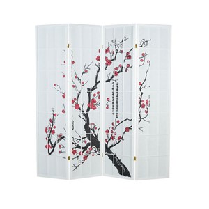 Paravent bois 4 pans blanc