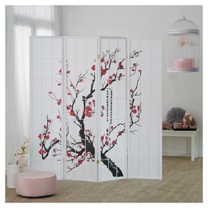 Paravent bois 4 pans blanc