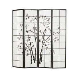 Paravent bois 4 pans bambou noir