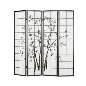 Paravent bois 4 pans bambou noir