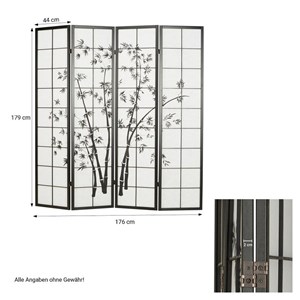 Paravent bois 4 pans bambou noir