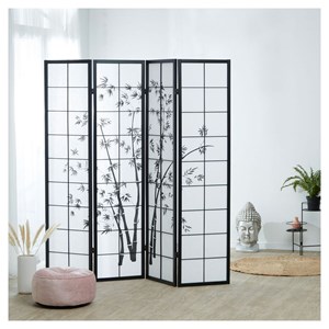 Paravent bois 4 pans bambou noir