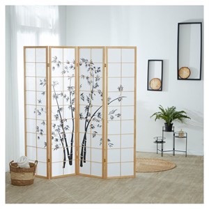 Paravent bois 4 pans bambou clair