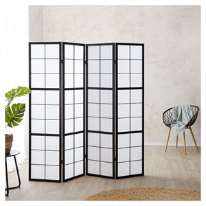 Paravent bois 4 pans noir