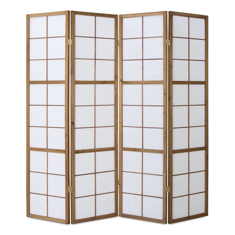 Paravent bois 4 pans marron