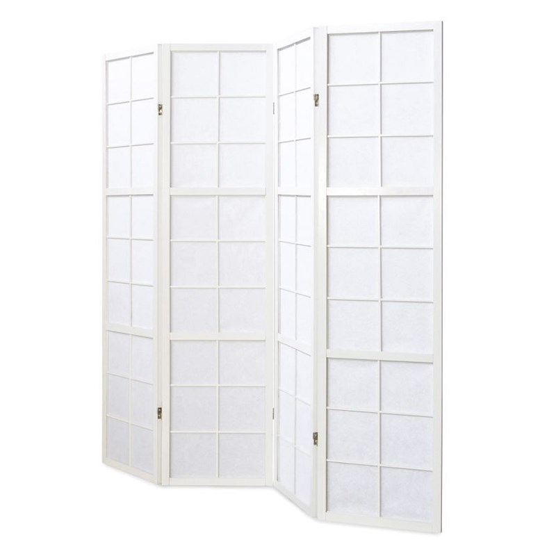 Homestyle4u - Paravent bois 4 pans blanc