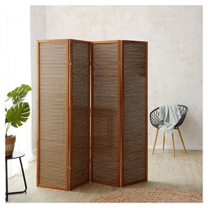 Paravent bois 4 pans bambou marron