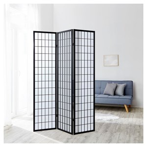 Paravent bois 3 pans shoji noir pliable