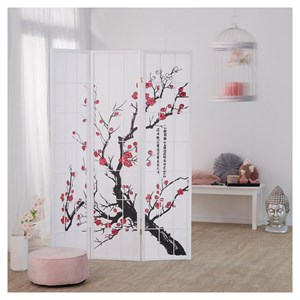 Paravent bois 3 pans blanc