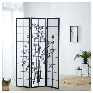 Paravent bois 3 pans bambou noir