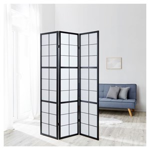 Paravent bois 3 pans noir