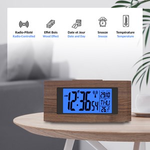 Réveil radio-piloté imitation bois