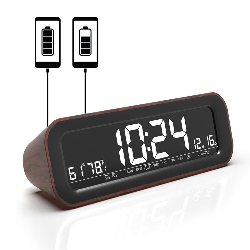 Radio réveil 5 sons nature, 2 alarmes, fm, 22x7 cm