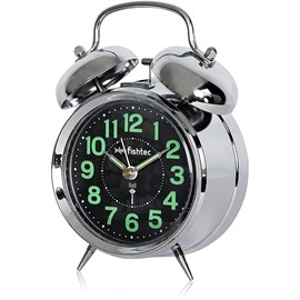 Réveil vintage radiopiloté, cloches argentées, 12x18 cm