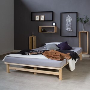 Lit double 140x200 matelas bois naturel