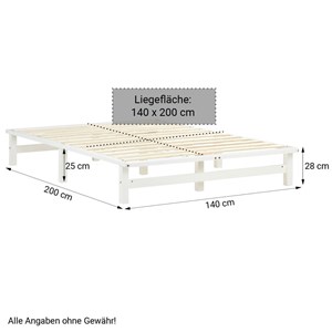 Lit double 140x200 matelas bois blanc