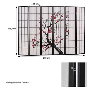 Paravent bois 6 pans noir shoji fleurs
