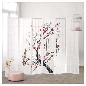 Paravent bois 6 pans bambou blanc