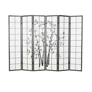 Paravent bois 6 pans bambou noir