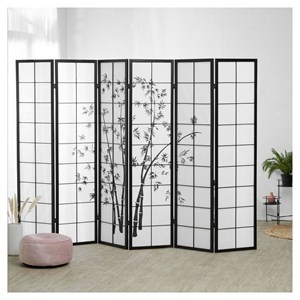 Paravent bois 6 pans bambou noir