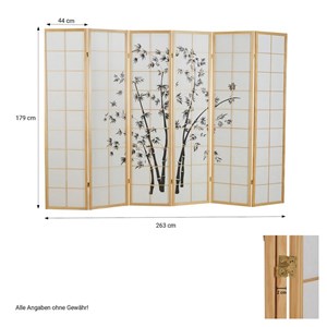 Paravent bois 6 pans bambou clair