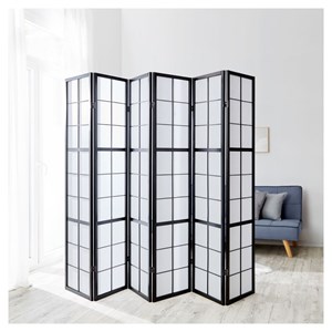 Paravent bois 6 pans - noir