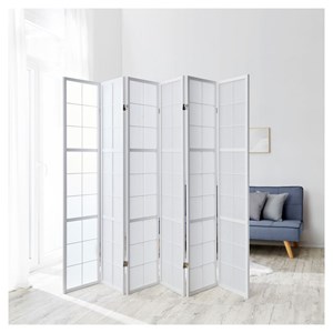 Paravent bois 6 pans blanc